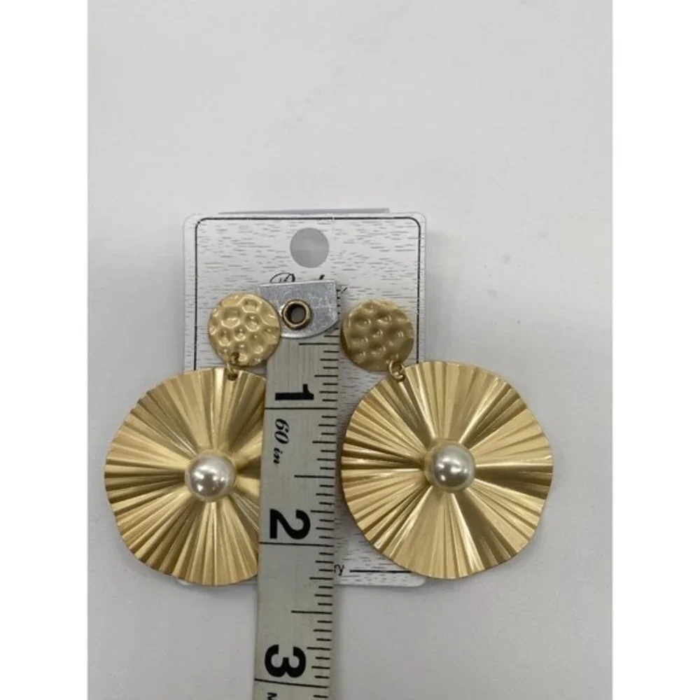 Baby Jewelry Drop Earrings Women OS Gold Hammered Faux Pearl Retro Boho
